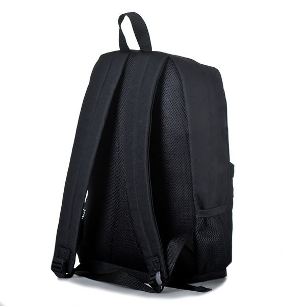 Місткий чорний однотонний молодіжний рюкзак з міцної тканини з спинкою, що дихає, з модним білим малюнком сова МВ3001 фото