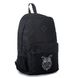 Місткий чорний однотонний молодіжний рюкзак з міцної тканини з спинкою, що дихає, з модним білим малюнком сова МВ3001 фото 1
