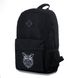 Місткий чорний однотонний молодіжний рюкзак з міцної тканини з спинкою, що дихає, з модним білим малюнком сова МВ3001 фото 2