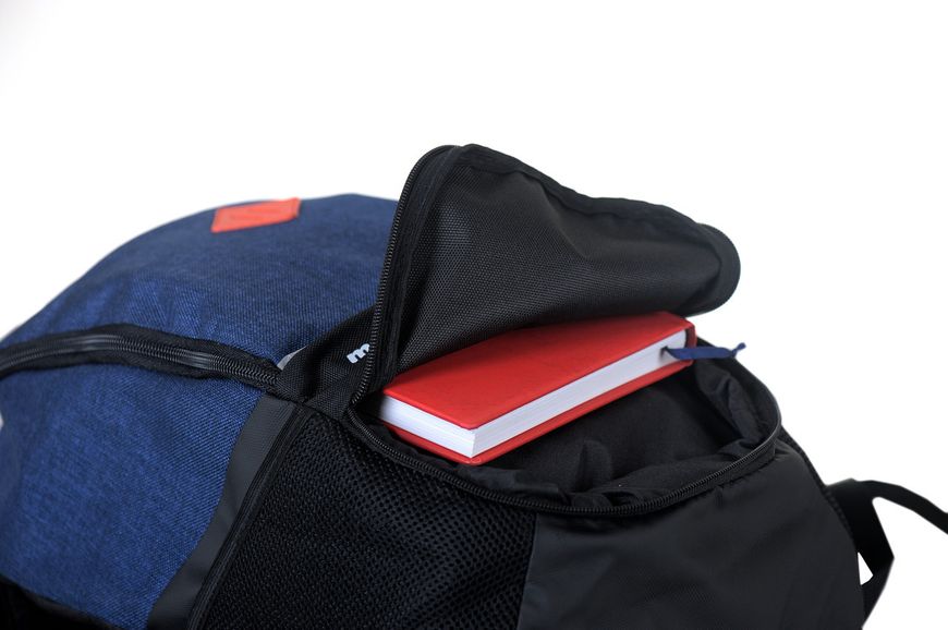Стильный рюкзак синий с черным из прочной ткани с потайным карманом и карманом для обуви 11/11/11 11/11/11 фото