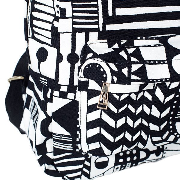 Молодіжний жіночий рюкзак чорно білий з абстрактним малюнком із джинсової тканини середнього розміру 7,5 літрів. МB0015 фото