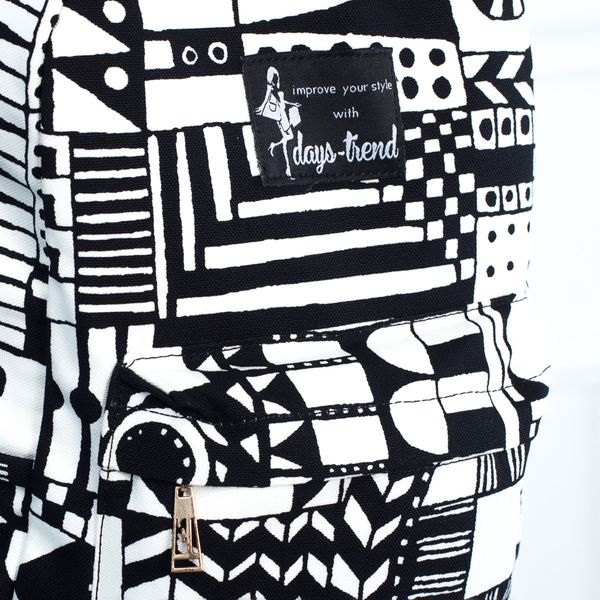 Молодежный, женский рюкзак черно-белый с абстрактным рисунком из джинсовой ткани среднего размера 0015 МB0015 фото