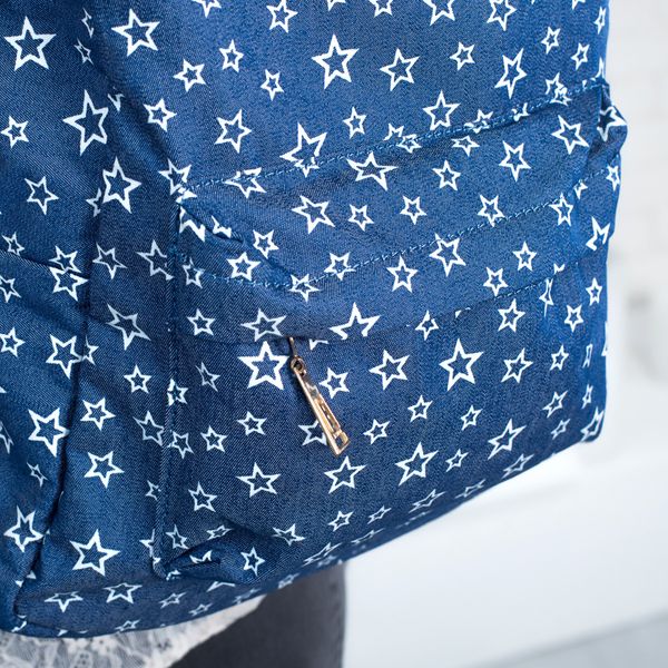 Джинсовый женский небольшой рюкзак со звездами синий для города и прогулок на каждый день 0017 МB0017 фото