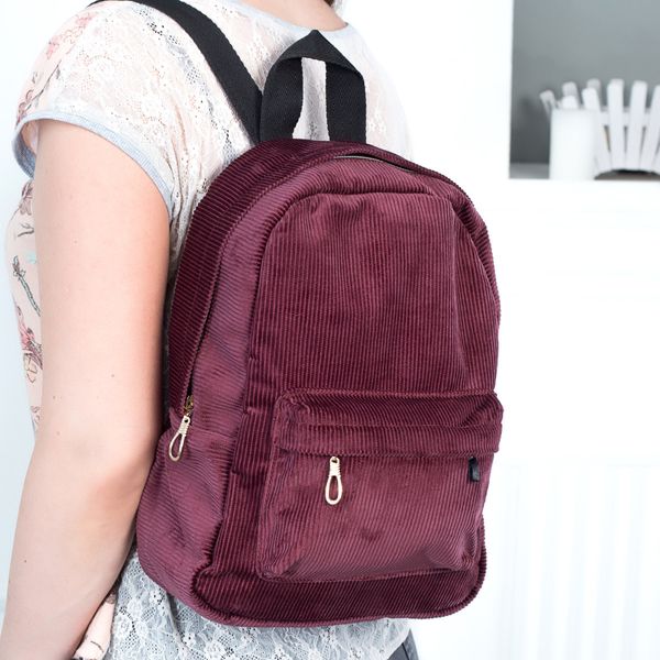 Женский городской вельветовый рюкзак бордового цвета среднего размера повседневный 0021 МB0021 фото