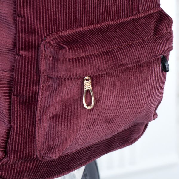 Женский городской вельветовый рюкзак бордового цвета среднего размера повседневный 0021 МB0021 фото