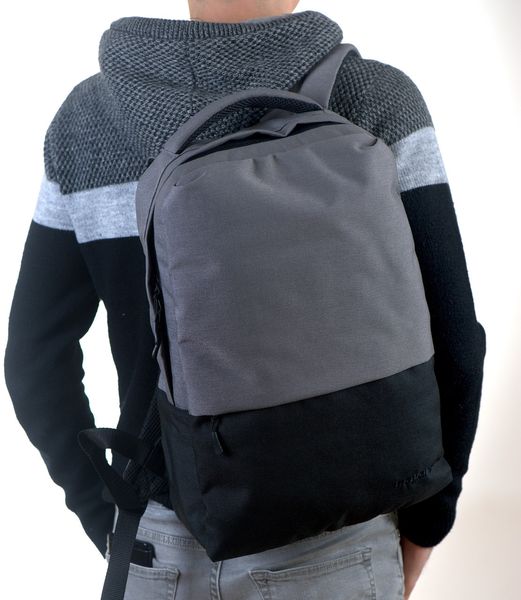 Міський місткий сірий з чорним чоловічий рюкзак, що не промокає, з міцної тканини з м'якою спинкою  01161 01161 фото