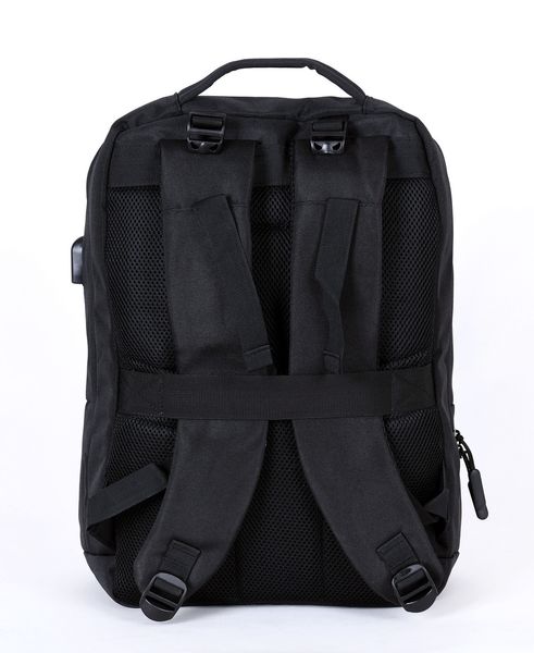 Чоловічий сучасний чорний міцний рюкзак  з USB з кишенею під гаджети непромокальний  6842 6842 фото