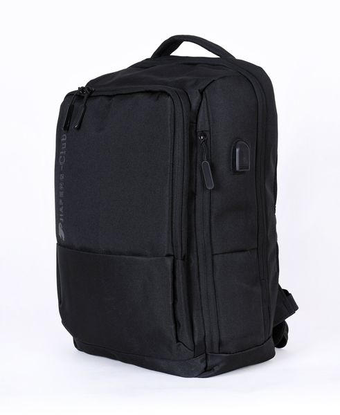 Чоловічий сучасний чорний міцний рюкзак  з USB з кишенею під гаджети непромокальний  6842 6842 фото