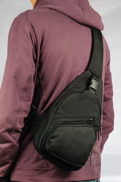 Повсякденна міська чоловіча сумка слінг чорна нагрудна органайзер з міцної водонепроникної тканини MBm0011 фото
