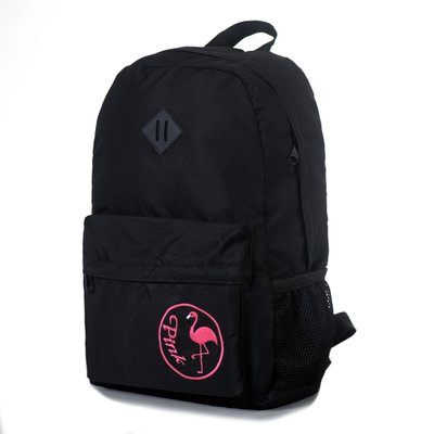 Міський повсякденний жіночий рюкзак чорного кольору з рожевим написом і фламінго МВ300fl фото