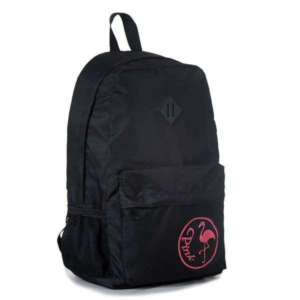Городской повседневный женский рюкзак черного цвета с розовой надписью и фламинго 300fl МВ300fl фото