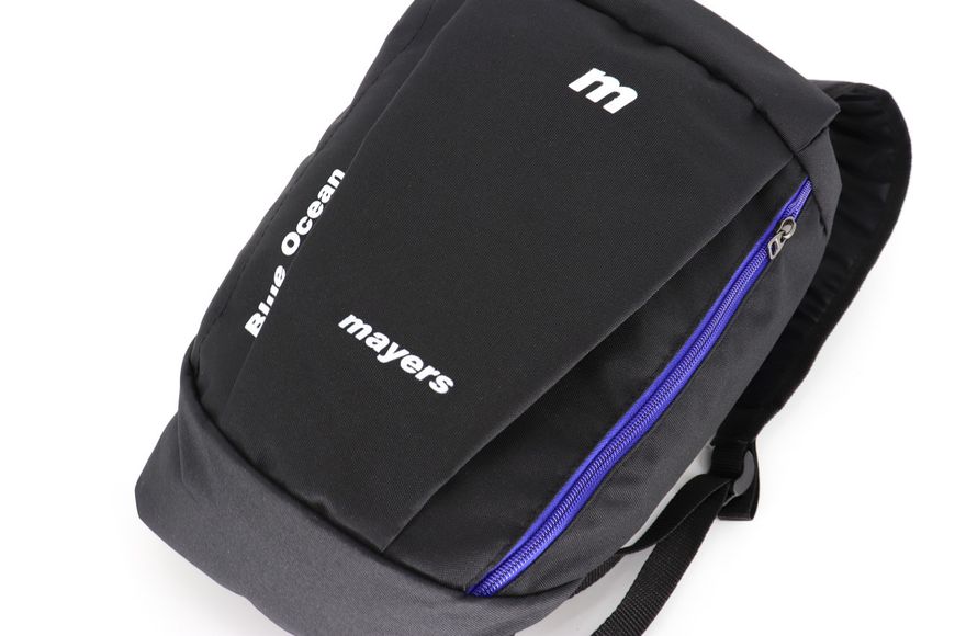 Повседневный детский рюкзак черного цвета с синей молнией спортивный городской унисекс 0075 M0075 фото