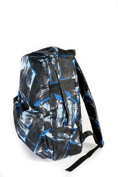 Большой темно серый рюкзак с ярким абстрактным принтом голубого цвета 0033 MB0033 фото