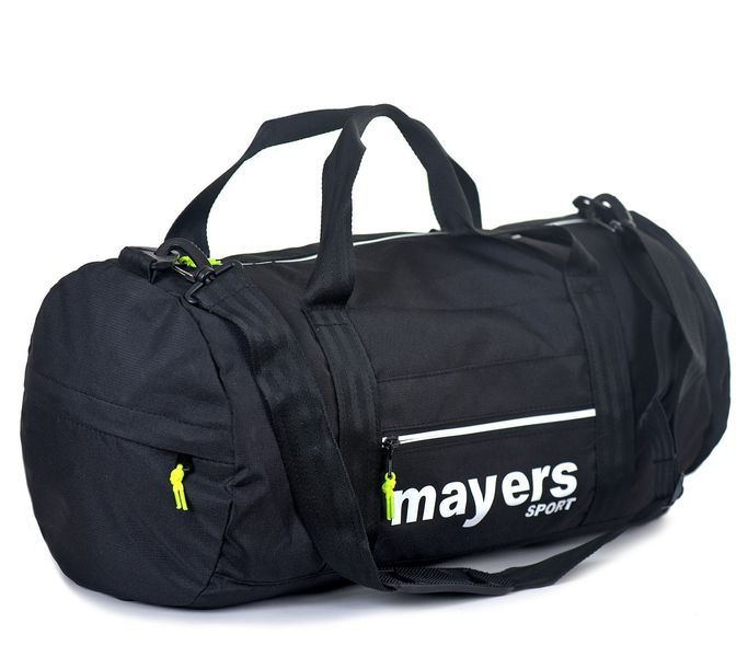 Однотонна сумка чорного кольору з білим написом у спортивному стилі на тренування та подорожі середня 88/360/02 фото
