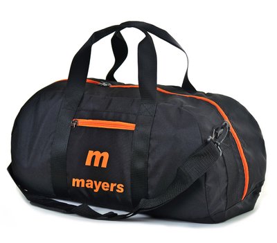 Практична міцна спортивна сумка чорного кольору унісекс з помаранчевим малюнком-написом зносостійка 10/380/22 фото
