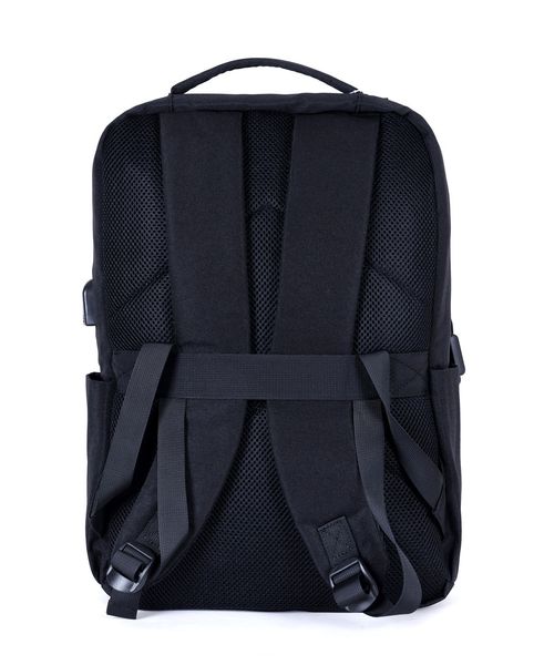 Невеликий універсальний чоловічий рюкзак чорного кольору з потайною кишенею з відділенням під ноутбук із USB входом 6847-2 фото