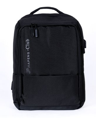 Чоловічий сучасний чорний міцний рюкзак з USB з кишенею під гаджети непромокальний 6842 фото