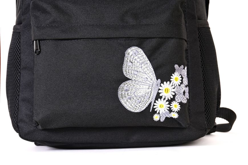 Женский городской молодежный рюкзак черного цвета среднего размера с рисунком вышивкой 010127 010127 фото