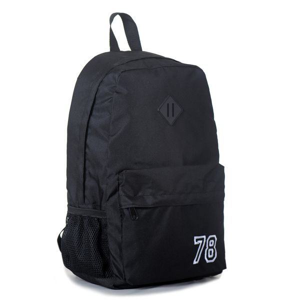 Чорний невеликий практичний чоловічий рюкзак з білим вишитим принтом 78 у сучасному дизайні з легкої тканини МВ300-78 фото