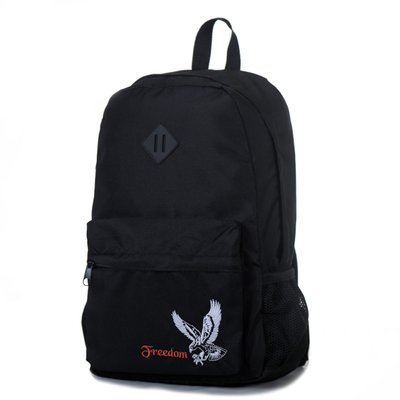 Стильный черный мужской рюкзак из прочной ткани и спинкой сеткой с модным рисунком вышивкой орла 00272 МВ00272 фото