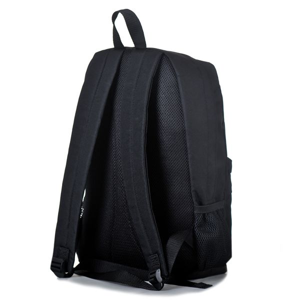Однотонний міцний тканинний рюкзак чорного кольору з білим малюнком лева з бічними кишенями. МВ3006L фото