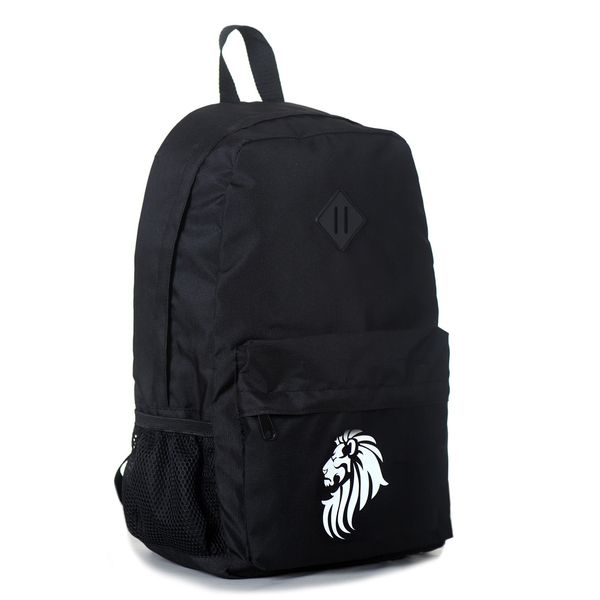 Однотонный непромокаемый прочный тканевый рюкзак черного цвета с белым рисунком льва 3006L МВ3006L фото