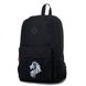 Однотонний міцний тканинний рюкзак чорного кольору з білим малюнком лева з бічними кишенями. МВ3006L фото 1