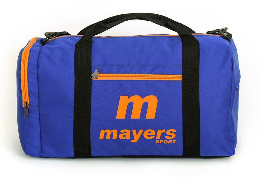 Яскрава синього кольору тканинна спортивна сумка з яскравою помаранчевою блискавкою та написом для спорту 0018675 фото