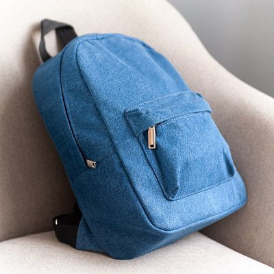 Жіночий джинсовий невеликий рюкзак синього кольору міський повсякденний з чорними ручками 8 літрів МВ0088 фото