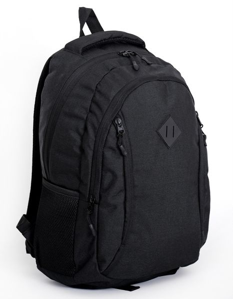Середнього розмыру місткий підлітковий чорний рюкзак із міцної тканини водонепроникний з м'якою спинкою 031087 фото