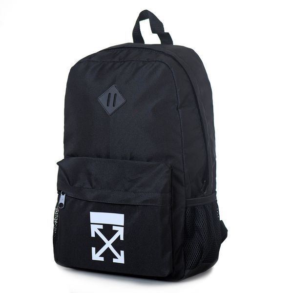 Стильний сучасний місткий повсякденний чорний рюкзак водонепроникний з білим малюнком логотипу МВ30-OF фото
