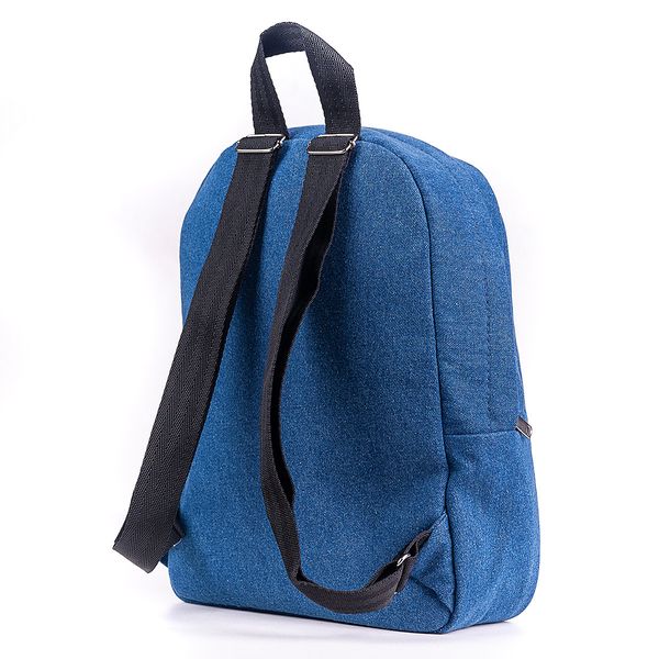 Жіночий джинсовий невеликий рюкзак синього кольору міський повсякденний з чорними ручками 8 літрів МВ0088 фото