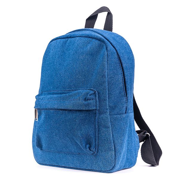 Женский джинсовый небольшой рюкзак синего цвета городской повседневный с черными ручками 0088 МВ0088 фото